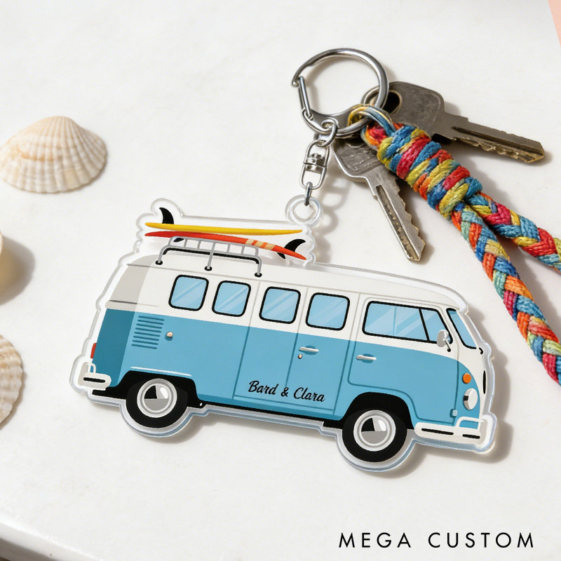 Personalized Surf Van Keychain Campervan Photo Keychain Vintage Camper Keychain Gift for Outdoor Adventure