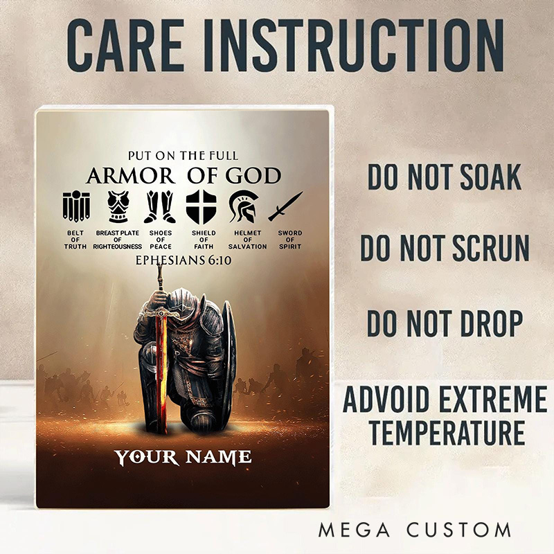 Personalized Put the Full Armor of God Ephesians 6:10 Acrylic Block with Custom Name Prayer Best Gift Christian Gift Pastor Gift for Christian Man