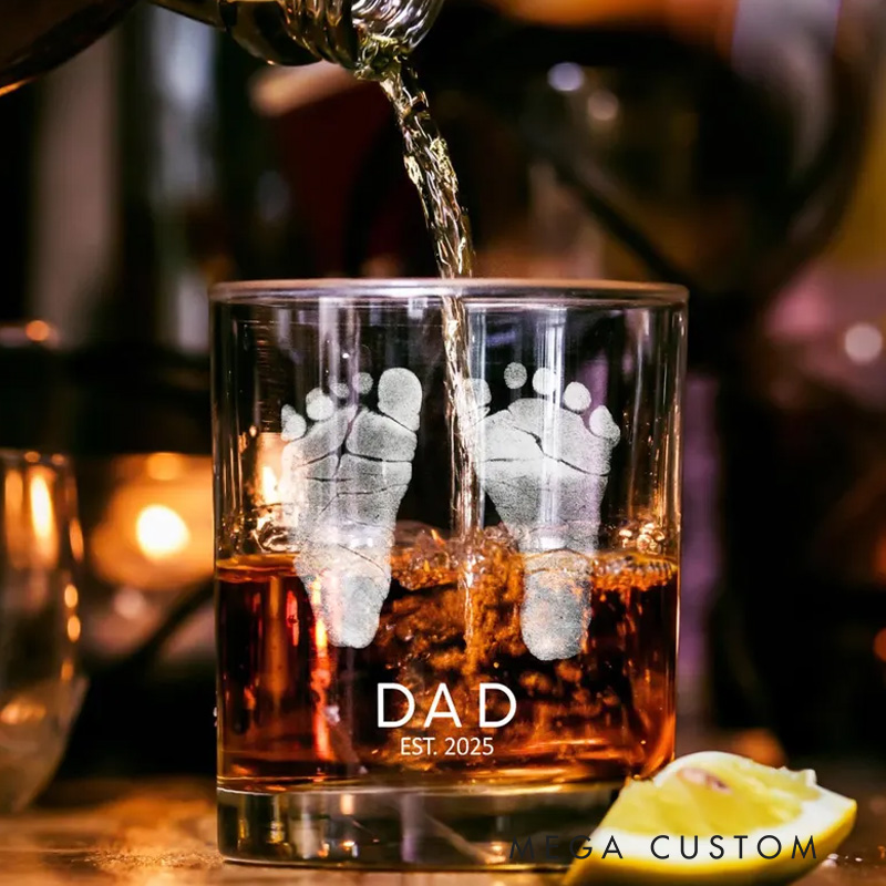 Personalized Baby Footprints Whiskey Glass Father's Day Gift for Dad