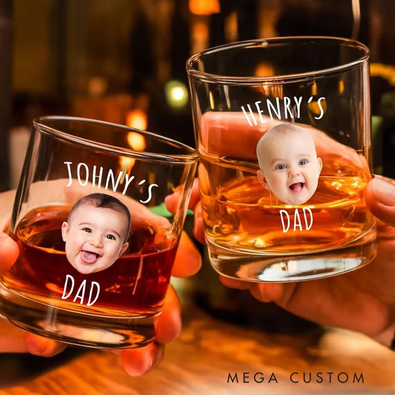 Personalized Dad Whiskey Glass Baby Photo Gift for Father's Day