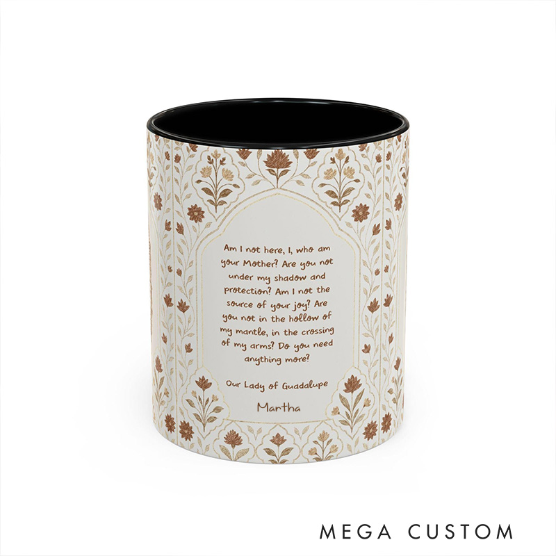 Personalized Our Lady of Guadalupe Accent 11oz Ceramic Mug with Custom Name Guadalupana Virgin Mary Catholic Coffee Cup Catholic  Gift for Women