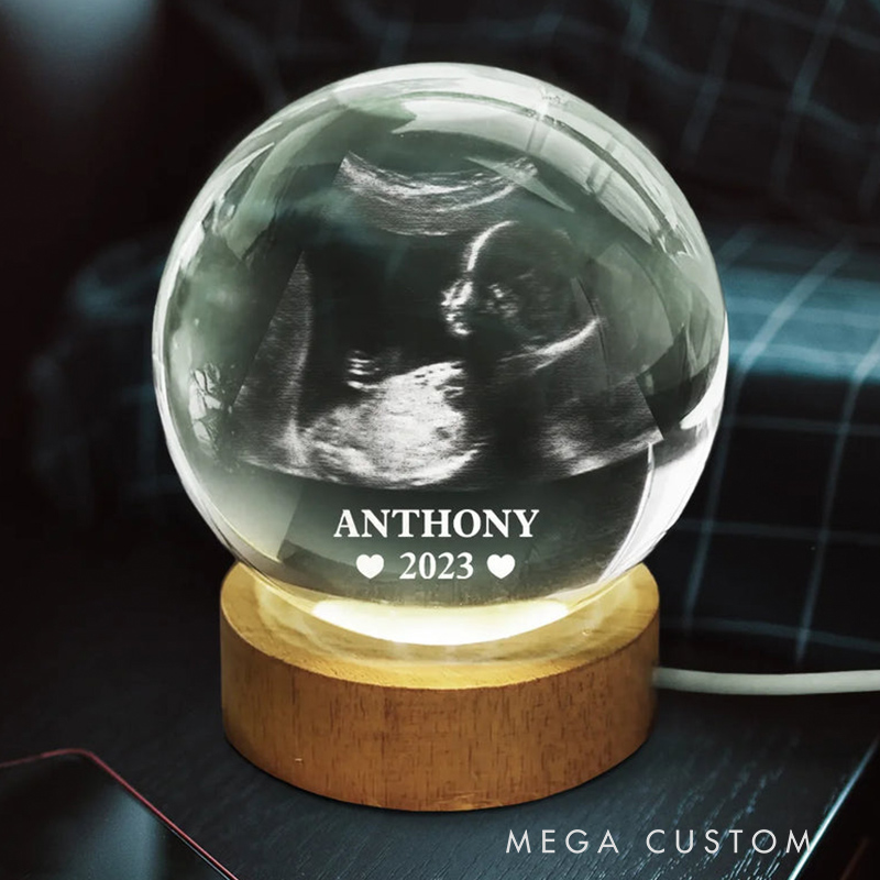 Personalized Crystal Globe Lamp Custom Photo Baby Ultrasound Night Light Pregnancy Announcement Gift New Dad Gift