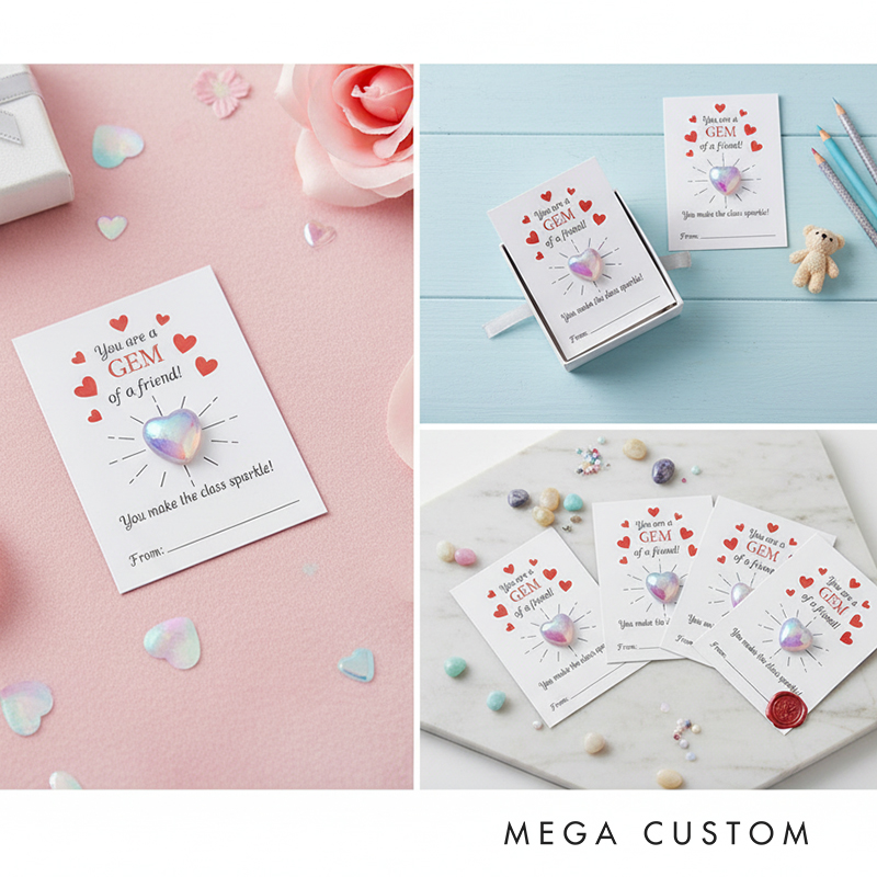Personalized Valentine’s Gem Card for Kids Acrylic Heart Gift with Card Stock Adhesive Dots