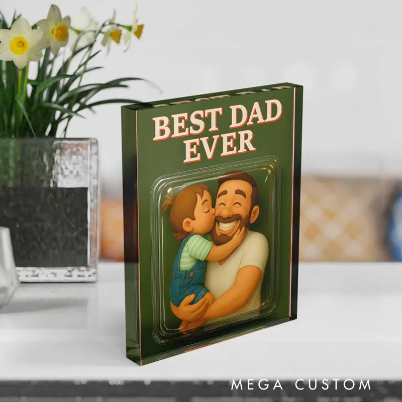 Personalized Photo Best Dad Ever Acrylic Plaque Dad and Me Picture Gift for Father's Day Father and Childen Portrait Plaque Daddy Birthday Gift