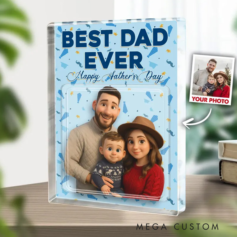 Personalized Father's Day Gift For Dad Custom Photo Dad And Kids Action Figure Acrylic Block Best Dad Ever Gift For Husband Father's Day