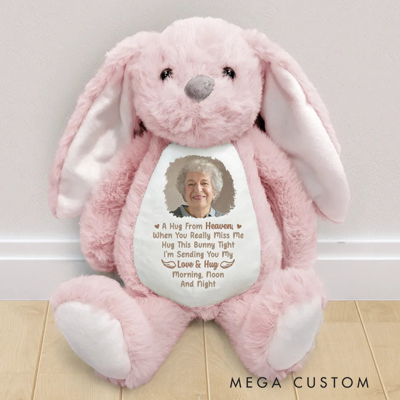 Personalized Soft Toy Bunny Custom Photo Memorial A Hug From Heaven Bunny Plush Remembrance Keepsake 