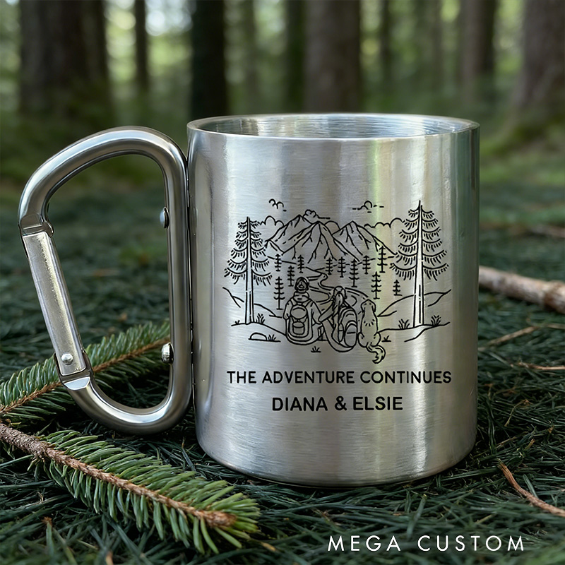Personalized Adventure Continues Stainless Steel Mug Outdoor Couple Hiking Mug Cup Gift for Outdoor Lover