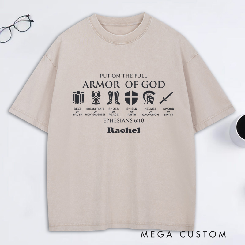Personalized Armor Of God Washed T-Shirt with Custom Name Funny Knight Tee Christian Shirt Christian Gift Religious Gift for Christian Man