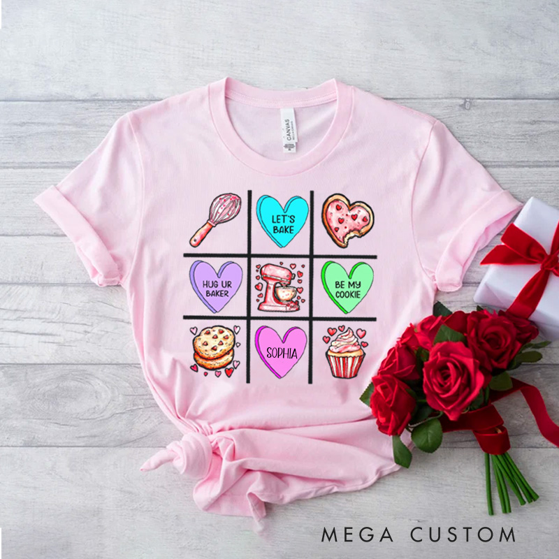 Personalized XOXO Baking Classic T-shirts Let's Bake Tshirt with Name Be My Cookie Tee Valentine's Day Gift for Women Baking Lover Her