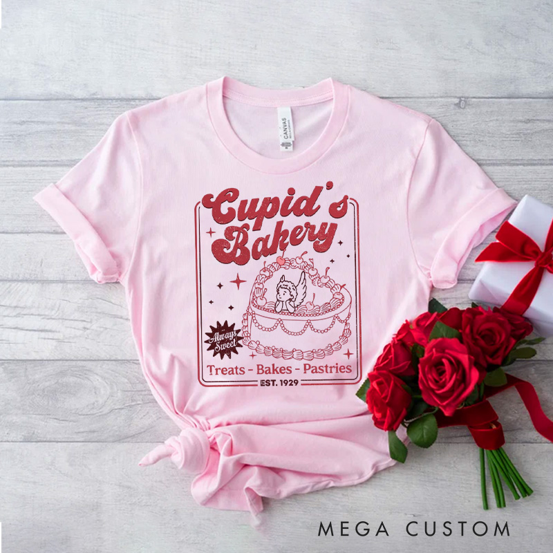 Personalized Cupid's Bakery Classic T-shirts Always Sweet Cake Tshirt with Name Treats Bakes Pastries Tee Valentine's Day Gift for Women Baking Lover Her