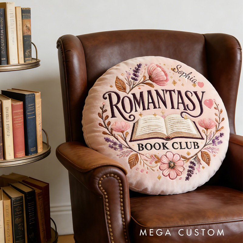 Personalized Romantasy Book Club Throw Pillow Graphic 3D Print Floral Book Pillow Fantasy Bookish Pillow with Name for Kids Boy Girl Gift for Reading Lover
