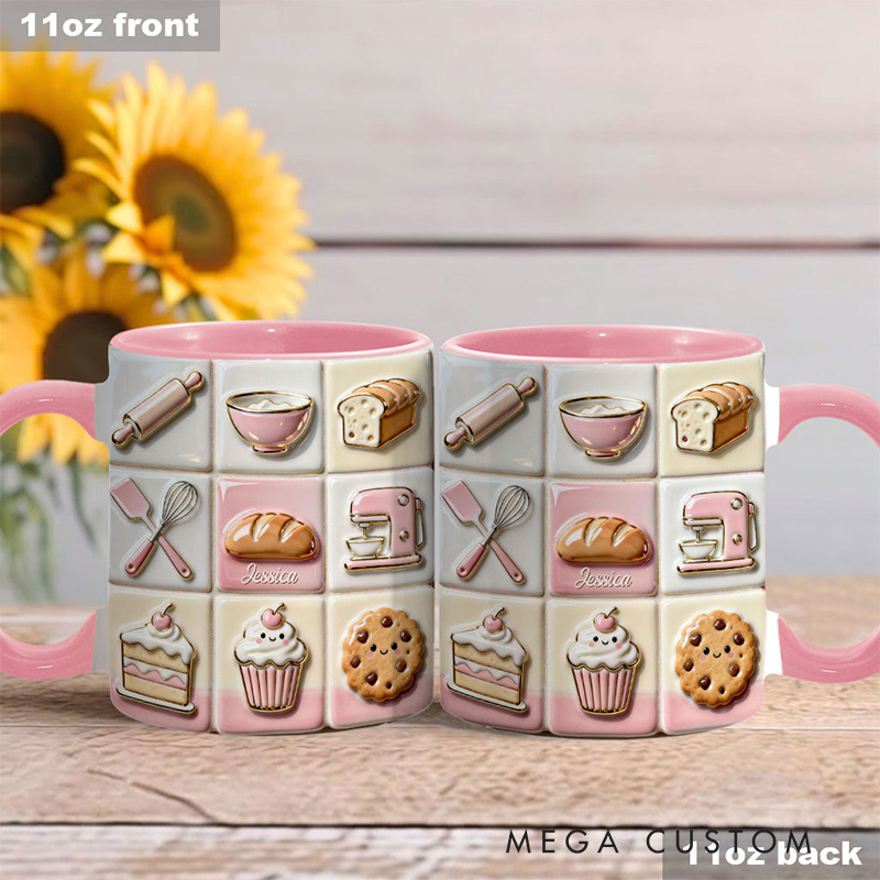 Personalized Love Baking Mug Custom Baking Accent Mug with Name Baking Lover Gift for Her Women
