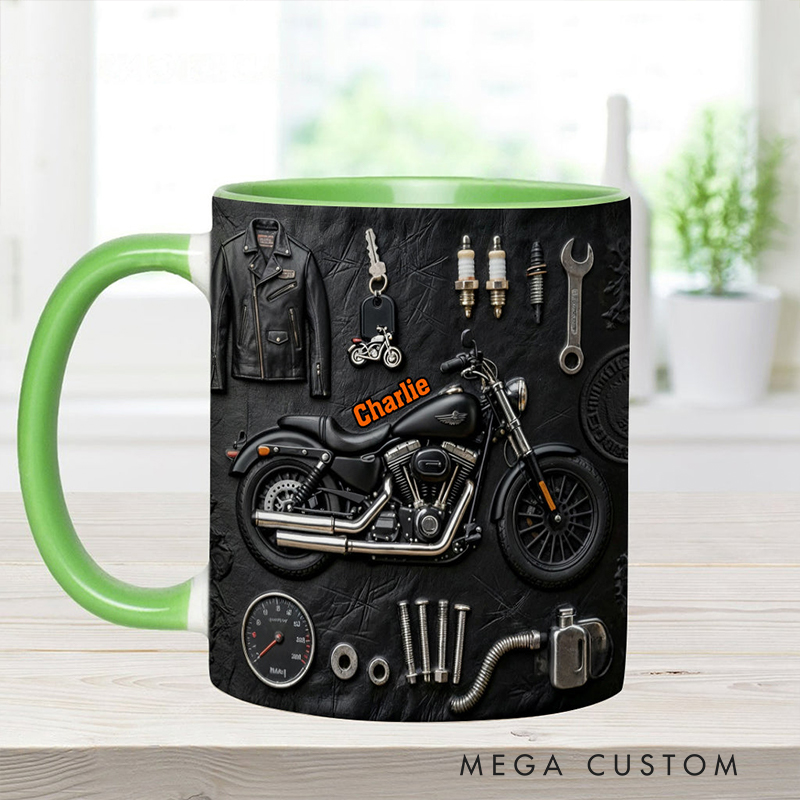 Personalized Biker Gifts Custom Name Motorcycle Mug Color Inside Coffee Cup for Men Motor Racer Rider Gift