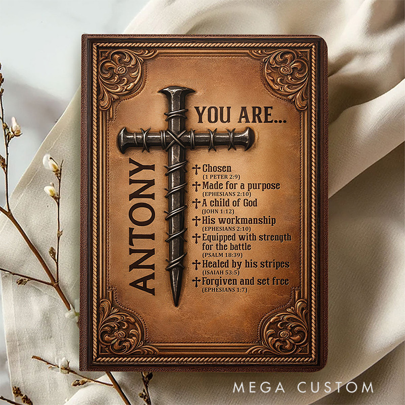 Personalized You Are Leather Cover Notebook with Custom Name Encouraging Scripture Bible Verse Journal Religious Christian Gift for Men Teens Boys