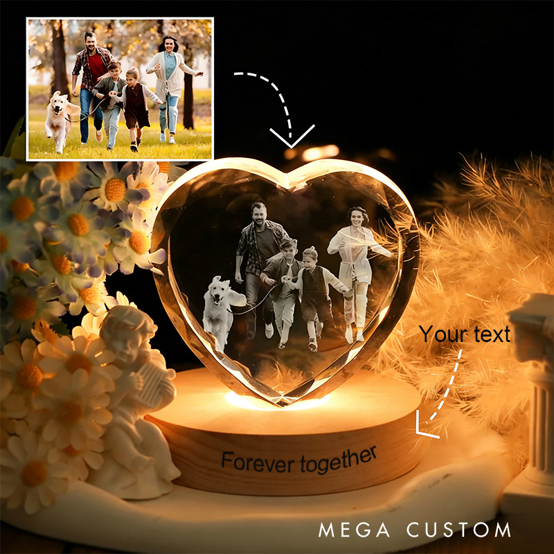 Personalized 3D Crystal Family Photo Round/with Light Base Gift For Any Occasion Home Decor Custom Laser Family Gift Custom 3D Photo Crystal