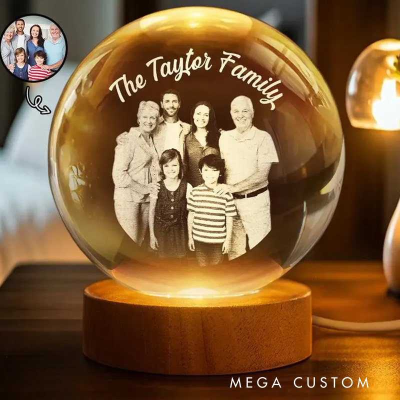 Personalized Photo Crystal Lamp Custom Besties Gift 3D Laser Engraved Globe Sister Birthday Gift Family Picture Night Light