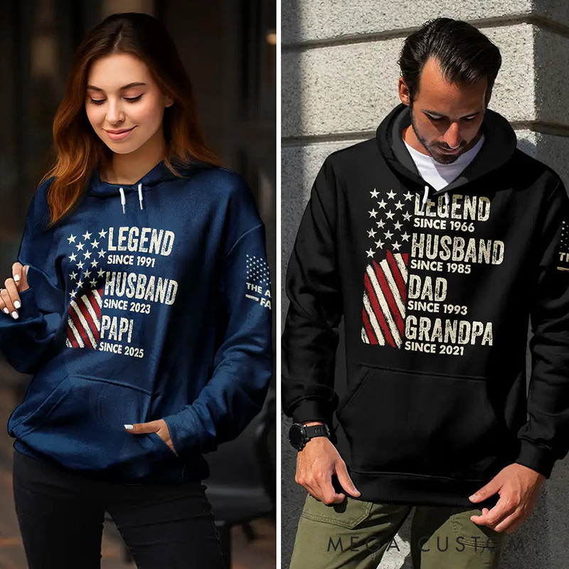 Personalized Pullover Hoodie Legend Husband Dad Papa Custom Tees with Family Names Gift for Grandpa Dad Husband