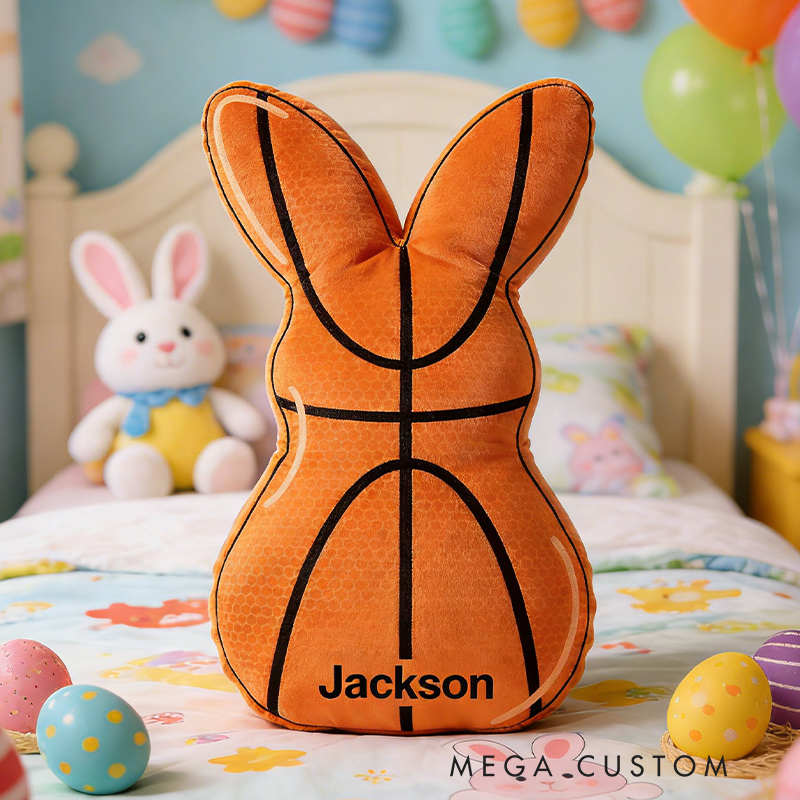 Personalized Easter Basketball Bunny Pillow with Custom Name for Kids Easter Gifts