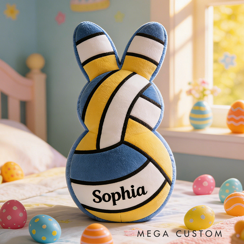 Personalized Easter Volleyball Bunny Pillow with Custom Name for Kids Easter Gifts