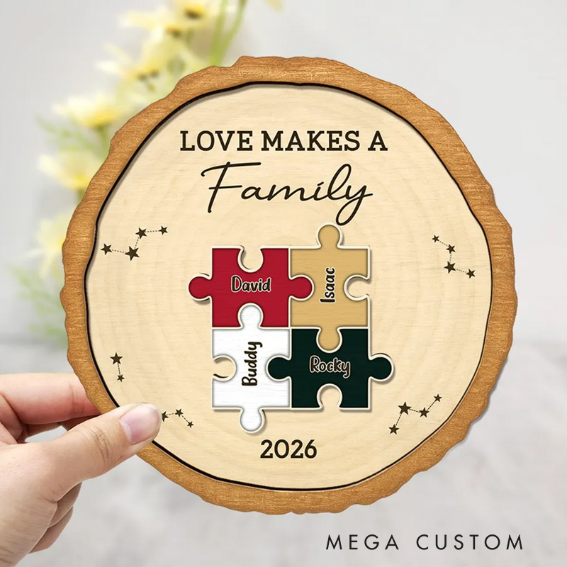 Personalized 2-Layered Wooden Plaque With Stand The Pieces That Make Our Family Puzzle Family Gift