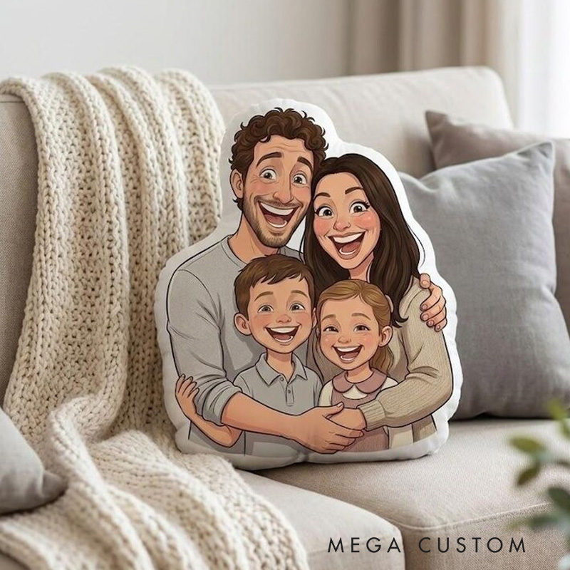 Personalized Family Portrait Pillow Custom Cartoon Illustration Decorative Throw Pillow Gift for Home Decor Unique Keepsake for Sofa Bed Birthday