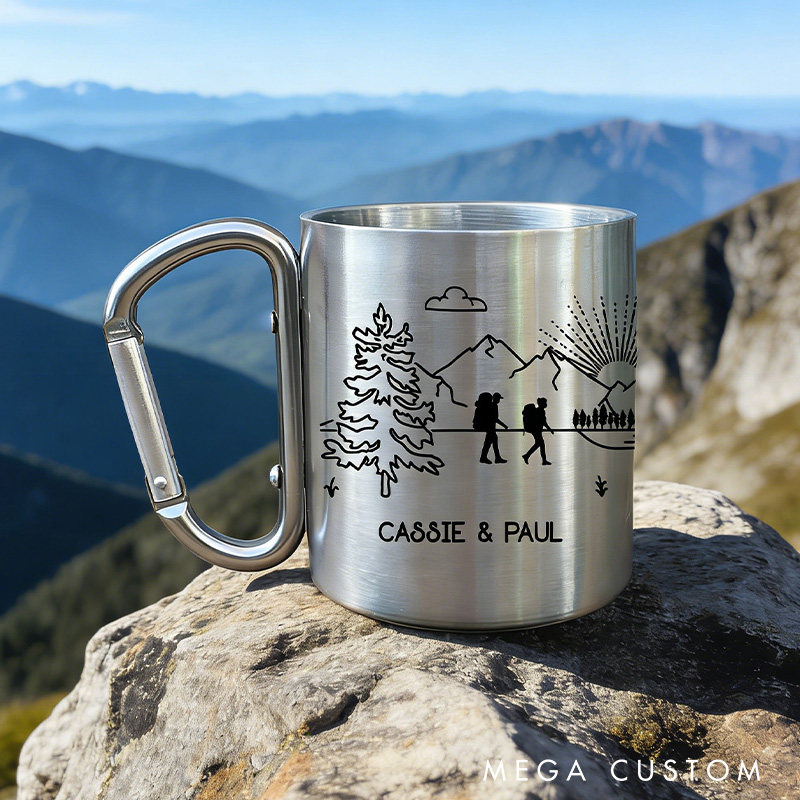 Personalized Carabiner Hikers Mug Mountain Climbers Mug Hiking Camping Adventure Cup Couple Gift for Him or Her