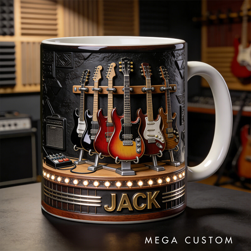 Personalized 2D Flat Vintage Strings Mug Custom Vinyl Records Themed Mug for Music Lovers Rock 'n' Roll Lovers