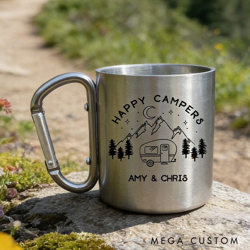 Personalized Carabiner Mug Happy Camper Cup Outdoors Camping Mug Gift for Camping Adventure Lover