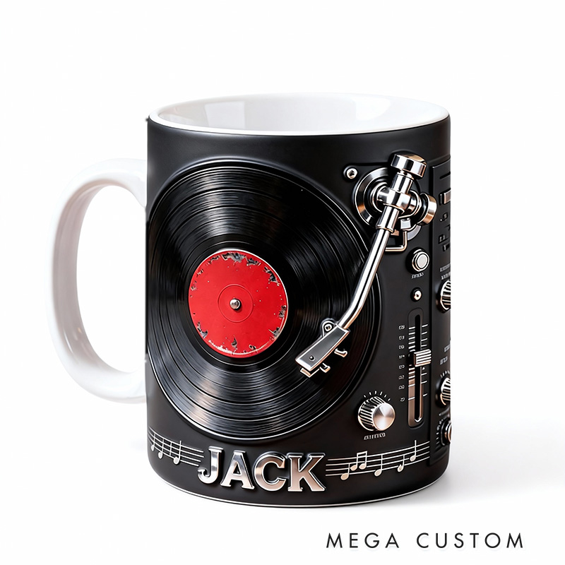 Personalized 2D Flat Vintage Spin Mug Custom Vinyl Records Themed Mug for Music Lovers