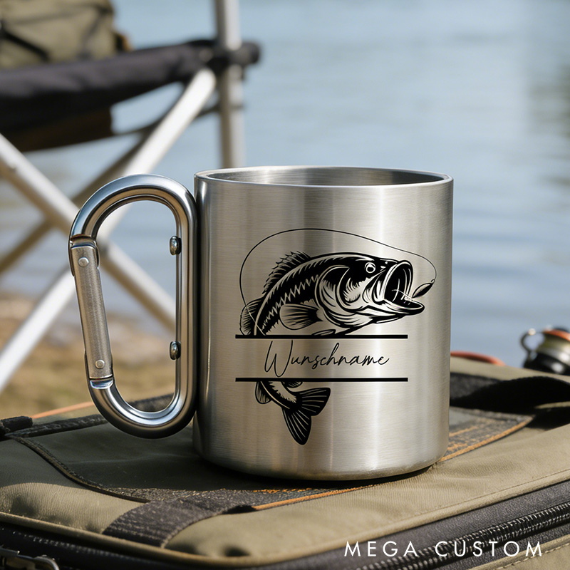 Personalized Fishing Mug with Name Stainless Steel Mug with Engraving & Carabiner Handle Outdoors Fishing Lover