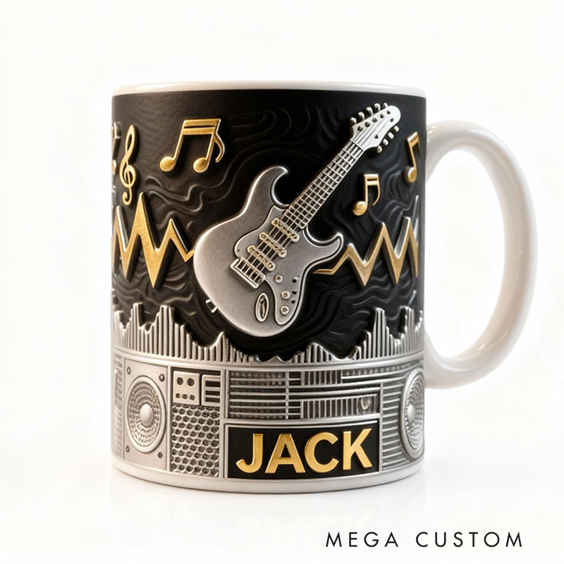 Personalized 2D Flat Rock Amplified Mug Custom Vinyl Records Themed Mug for Music Lovers