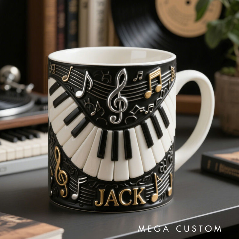 Personalized 2D Flat Melodic Keys Mug Custom Vinyl Records Themed Mug for Music Lovers