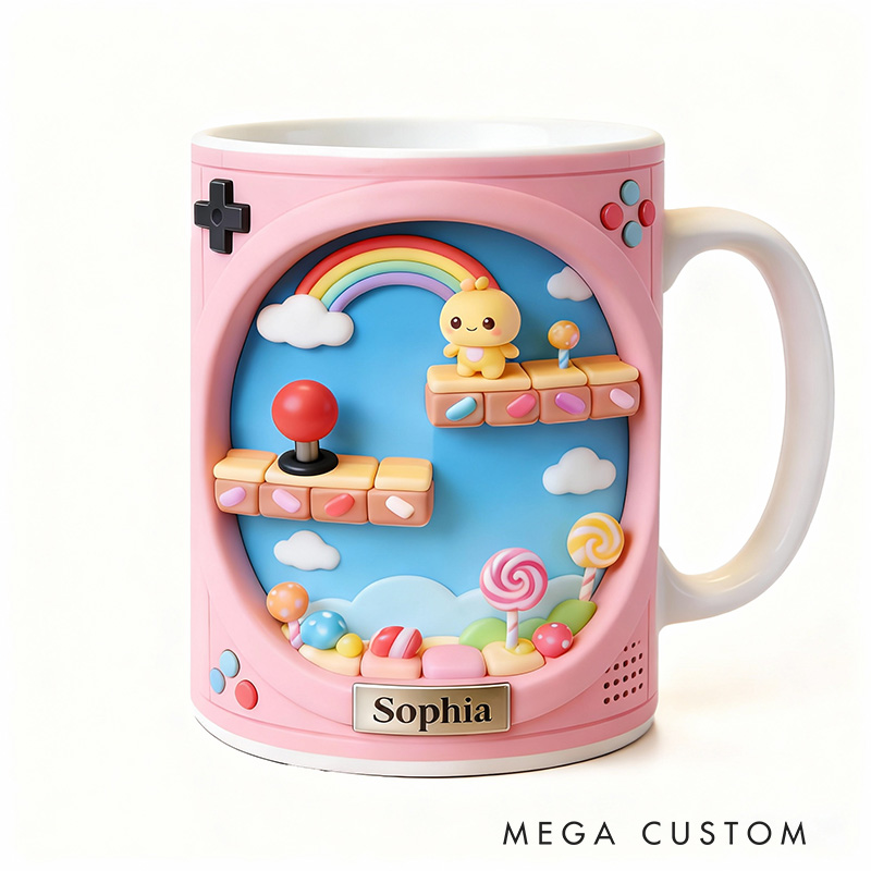 Personalized 2D Flat Whimsical Arcade Mug Gamer Mug Player Controller Video Game Mug Gamer Gift Coffee Mug