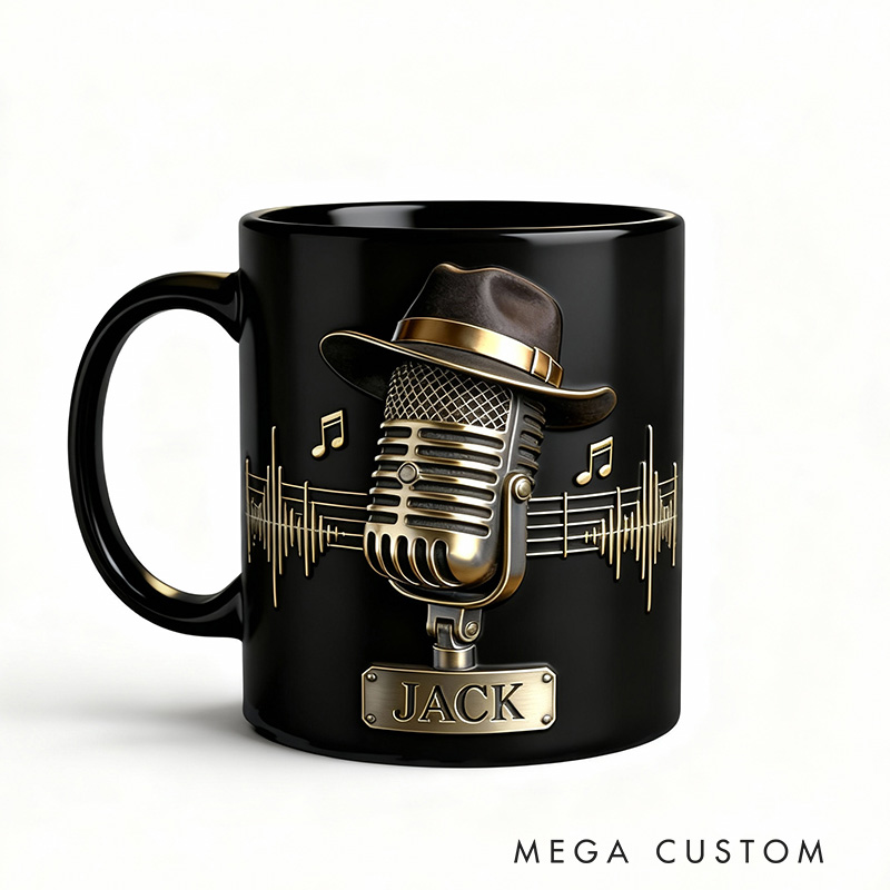 Personalized 2D Flat Retro Melody Mug Custom Vinyl Records Themed Mug for Music Lovers
