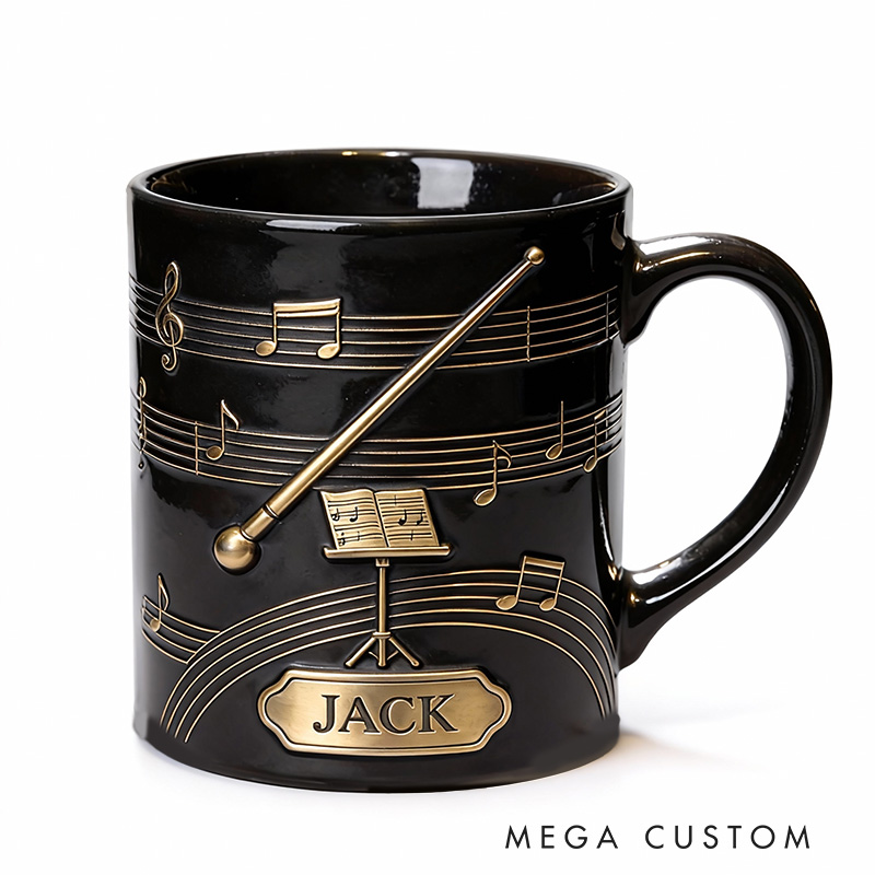 Personalized 2D Flat Symphony Elegance Mug Custom Vinyl Records Themed Mug for Music Lovers