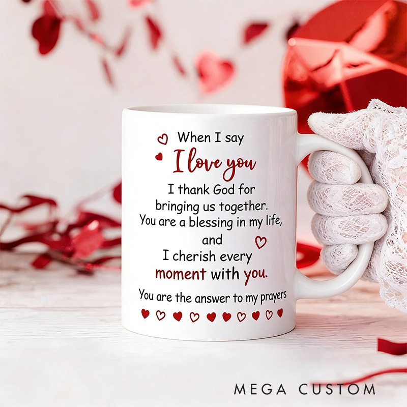 Personalized Faith Heart Line Photo 11oz 15oz Ceramic Coffee Mug with Custom Names Religious Christian Gift Valentine's Day Gift for Couples