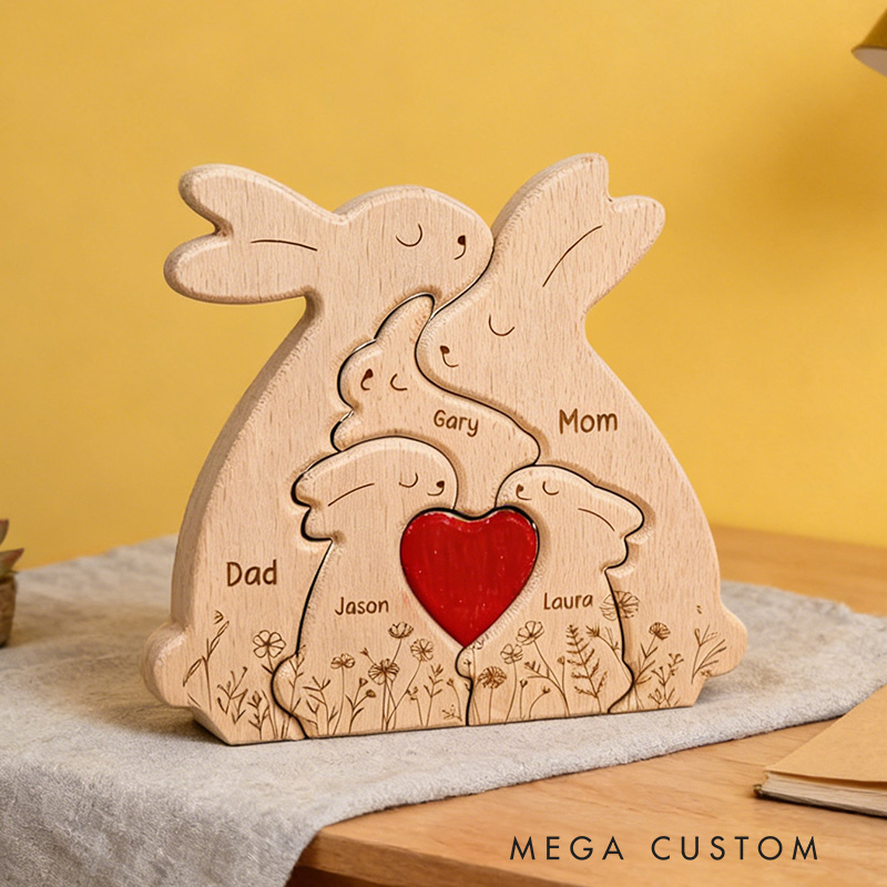 Personalized Wooden Bunny Family Decor Custom Engraved Name Sign Rustic Home Decoration Gift for Mom Dad Kids Birthday Mother's Day Father's Day