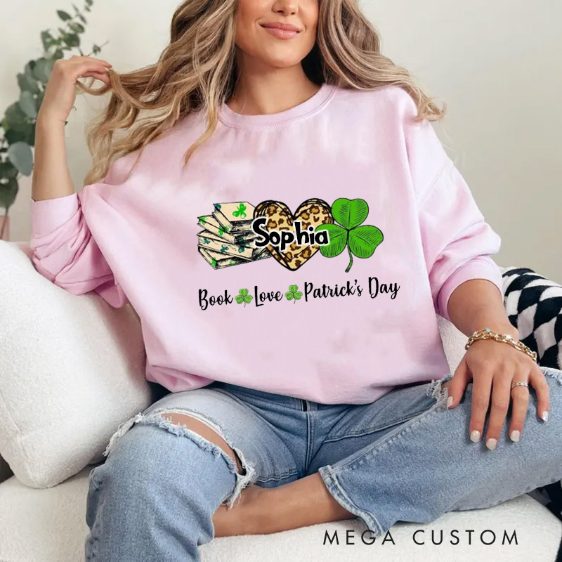 Personalized Book Lover St. Patrick's Day Sweatshirt Irish Shamrock Gift for Reading Lovers