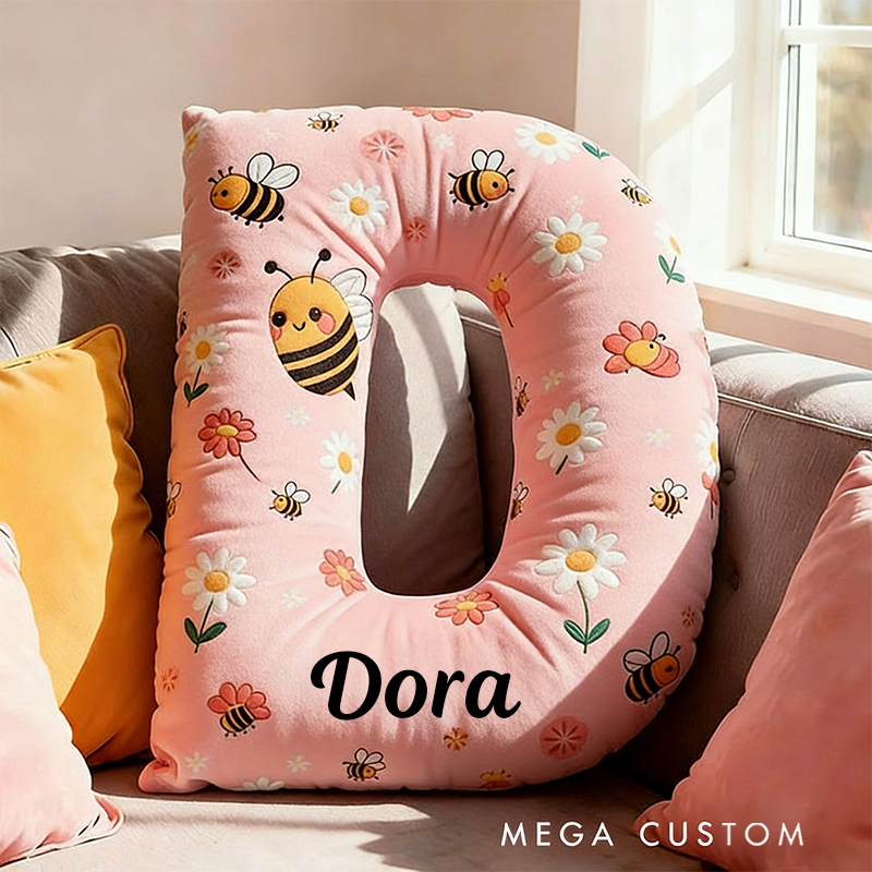 Personalized Letter Pillow with Name Graphic 3D Print Bee Floral Design Custom Double Sided Pillow Gift for Kids Gardening Lovers Gift