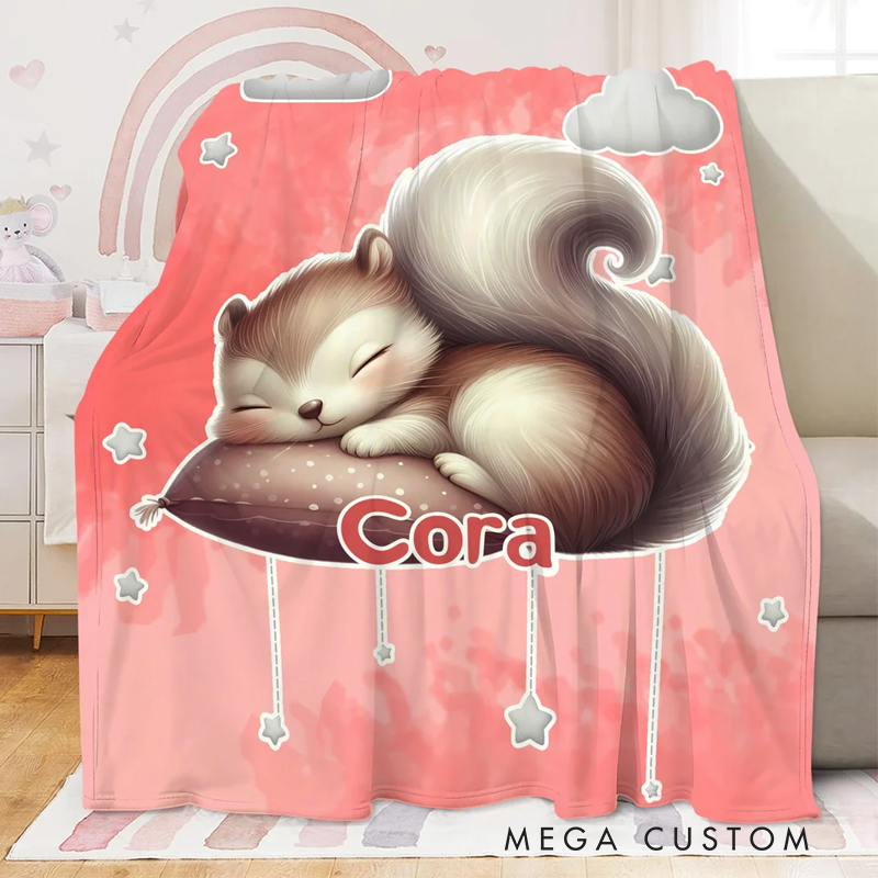 Personalized Moon Cloud Star Cute Cartoon Sleeping Animal Soft Throw Blanket with Name Home Decor Birthday Christmas Gift for Kids