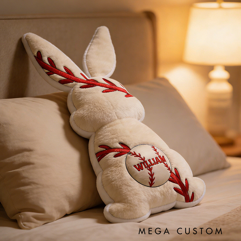 Personalized Easter Baseball Bunny Pillow with Custom Name Design