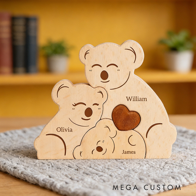 Personalized Family Puzzle Custom Wooden Koala Family Decor Custom Engraved Name Sign Home Decoration Gift