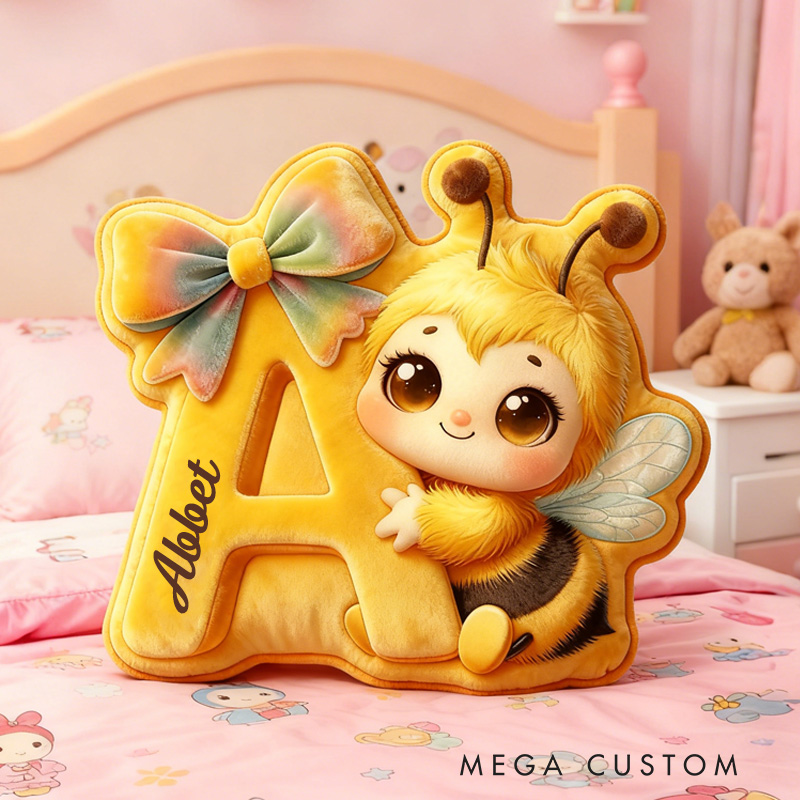 Personalized Cute Honey Bee Alphabet Throw Pillow Graphic 3D Print Garden Bee Letter Pillow with Name for Kids Girl Boy Gardener Christmas Gifts Loving Room Decor
