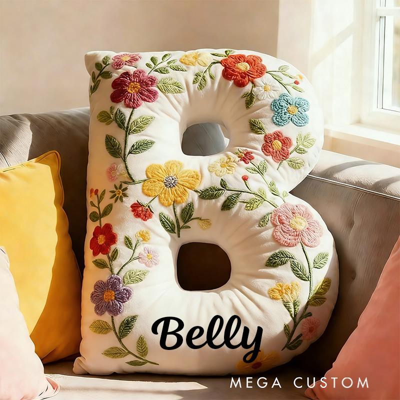 Personalized Letter Pillow with Name Graphic 3D Print Floral Design Custom Double Sided Pillow Gift for Kids Gardening Lovers Gift