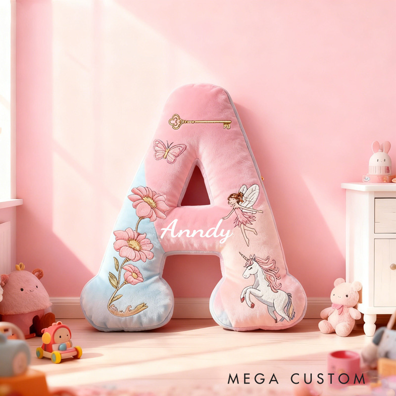 Personalized Children's Story Books Alphabet Throw Pillow Graphic 3D Print Flower Letter Pillow with Name Fairy Initial Pillow for Kids Boys Girls Book Lover Gift