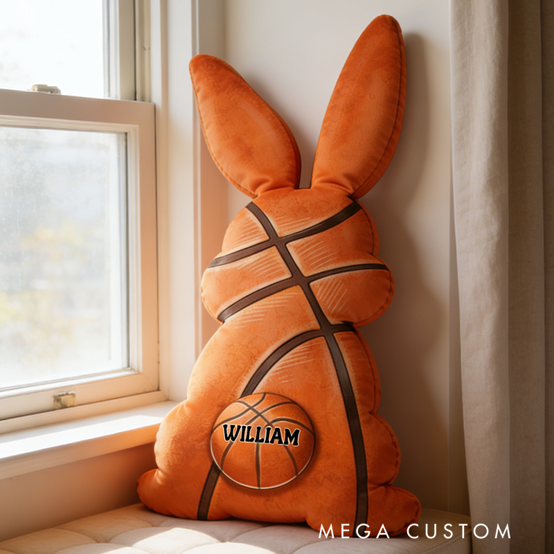 Personalized Easter Basketball Bunny Pillow with Custom Name Design