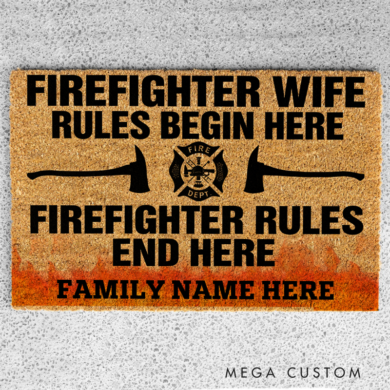 Personalized Firefighter Doormat Custom Family Name Entryway Rug Thoughtful Gift for Firefighter Families