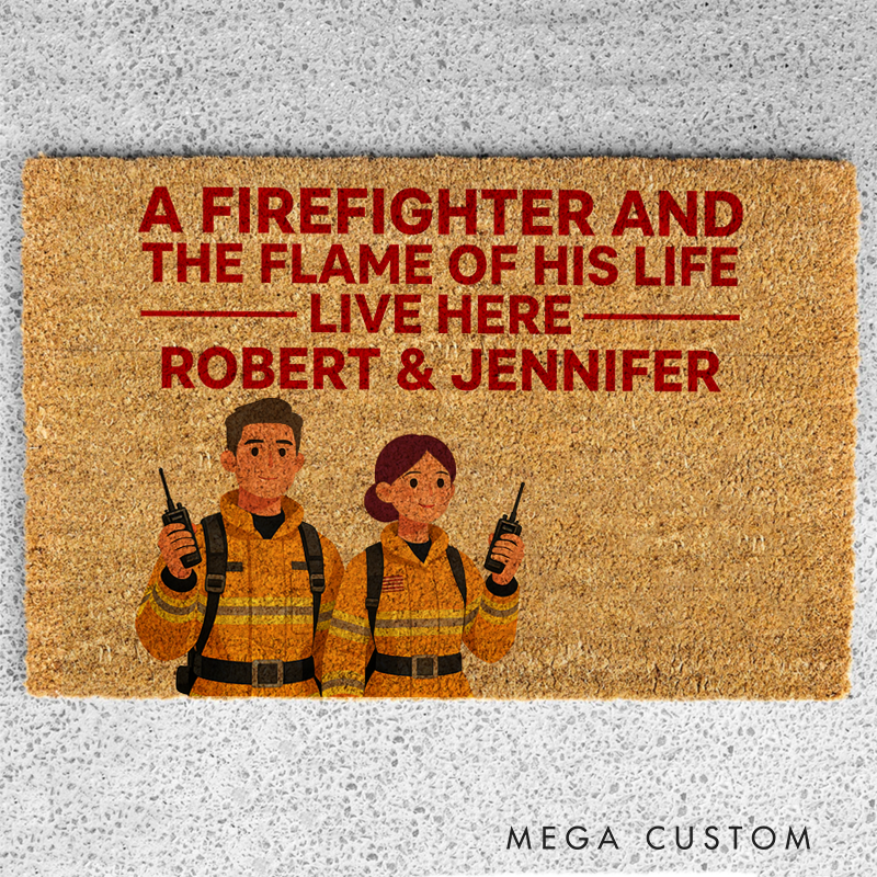 Personalized Firefighter Couple Doormat Custom Entryway Rug Gift for Firefighter Families