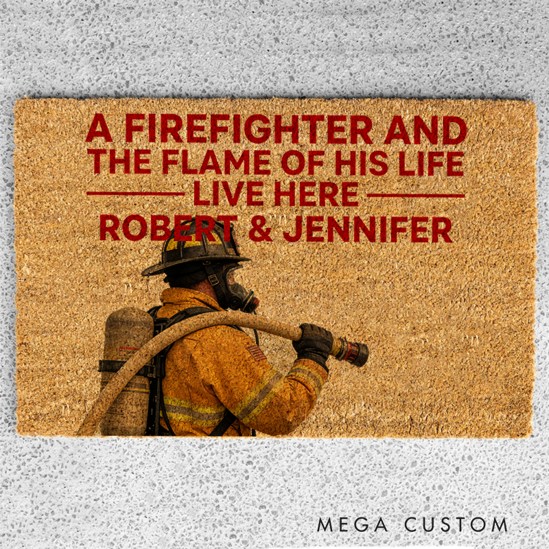 Personalized Personalized Firefighter Doormat Custom Couple's Entryway Rug Gift