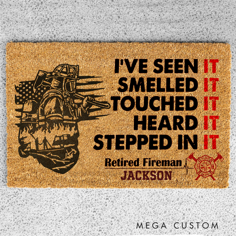 Personalized Retired Firefighter Doormat Custom Humor Entryway Rug Gift